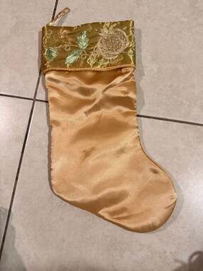 Martha Stewart Everyday Gold Satin Embroidered Christmas Stocking